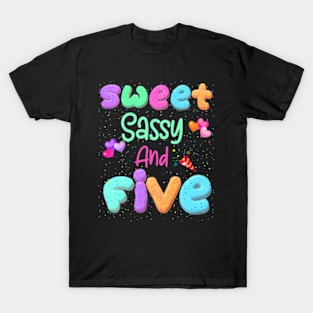 Kids Happy 5Th Birthday Sweet Sassy And Five Girls 5 Years Old T-Shirt